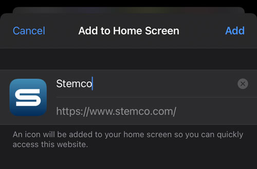 Stemco app add to home screen