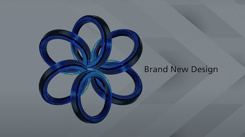 six rings in a flower shape with "Brand New Design" next to it